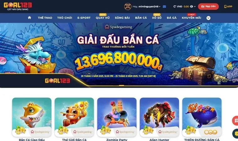 Sảnh Bắn cá Goal123 thiết kế giao diện chơi đẹp, ấn tượng
