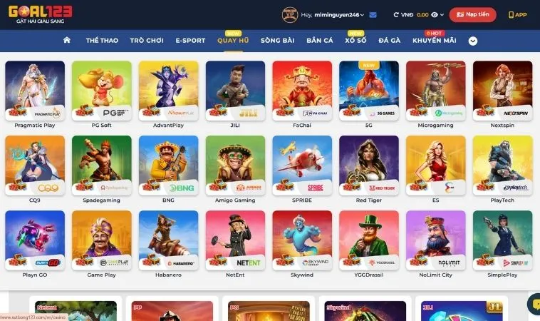 Sảnh Nổ hũ Goal123 quy tụ nhiều thể loại game hấp dẫn 