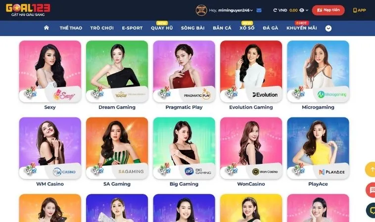 Nhà cái Goal123 hợp tác với nhiều nhà cung cấp game live casino hàng đầu